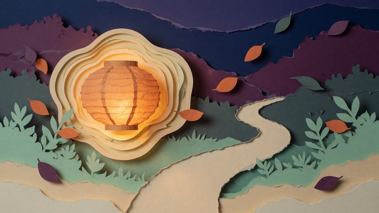 Warm lantern beside a path