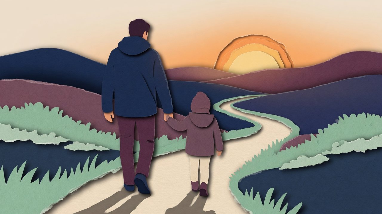 Guardian and child on an illustrated path