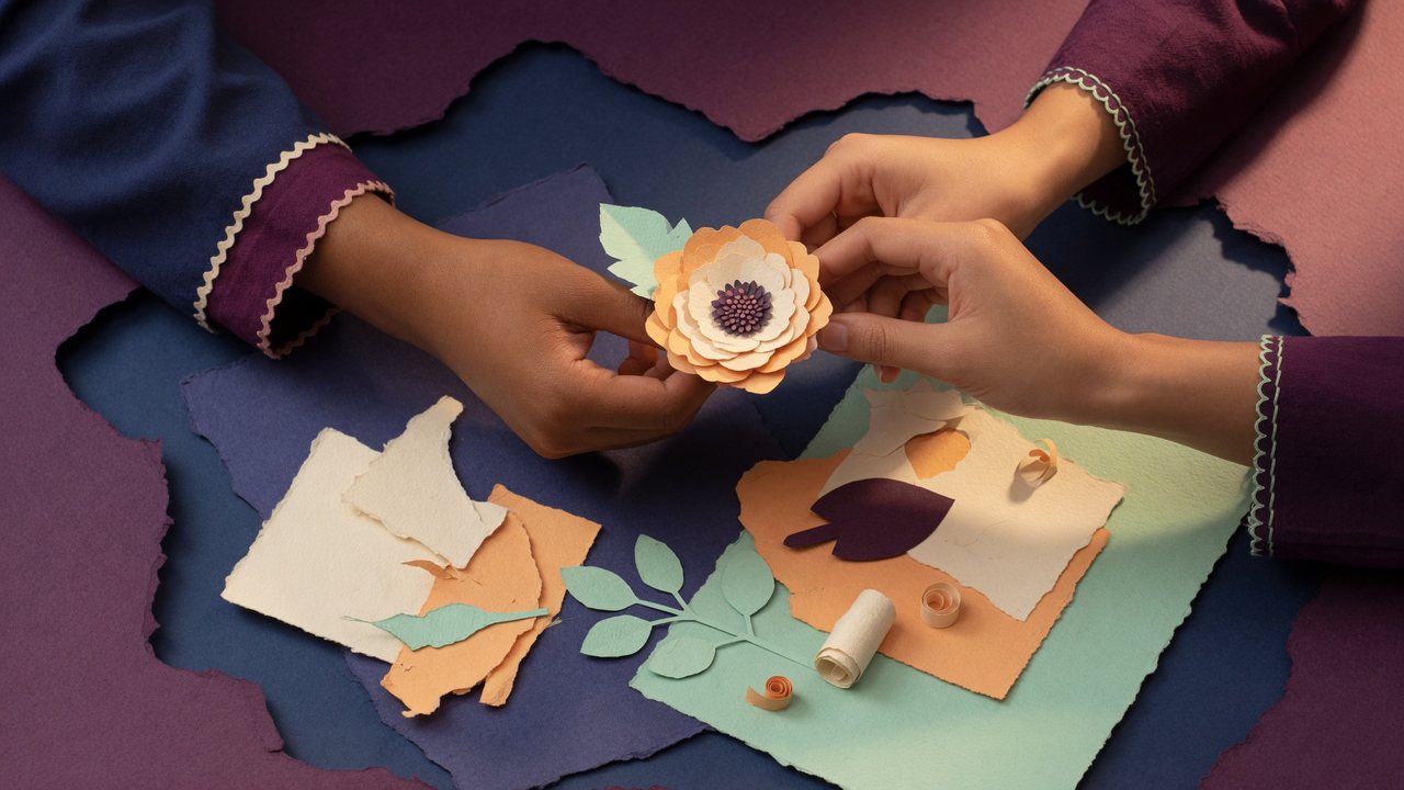 Hands sharing a paper flower